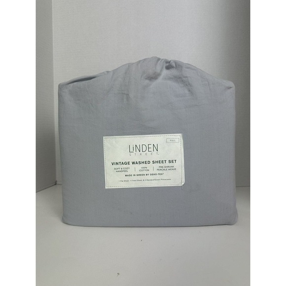 Linden Street Vintage Wash Soft Cotton Sheet Set - Silver Zepplin Full - Picture 1 of 3
